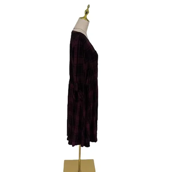 Torrid Plaid Jersey Shirt Dress 2X 18 20 Burgundy Black Pocket Button NO BELT - Picture 9 of 14